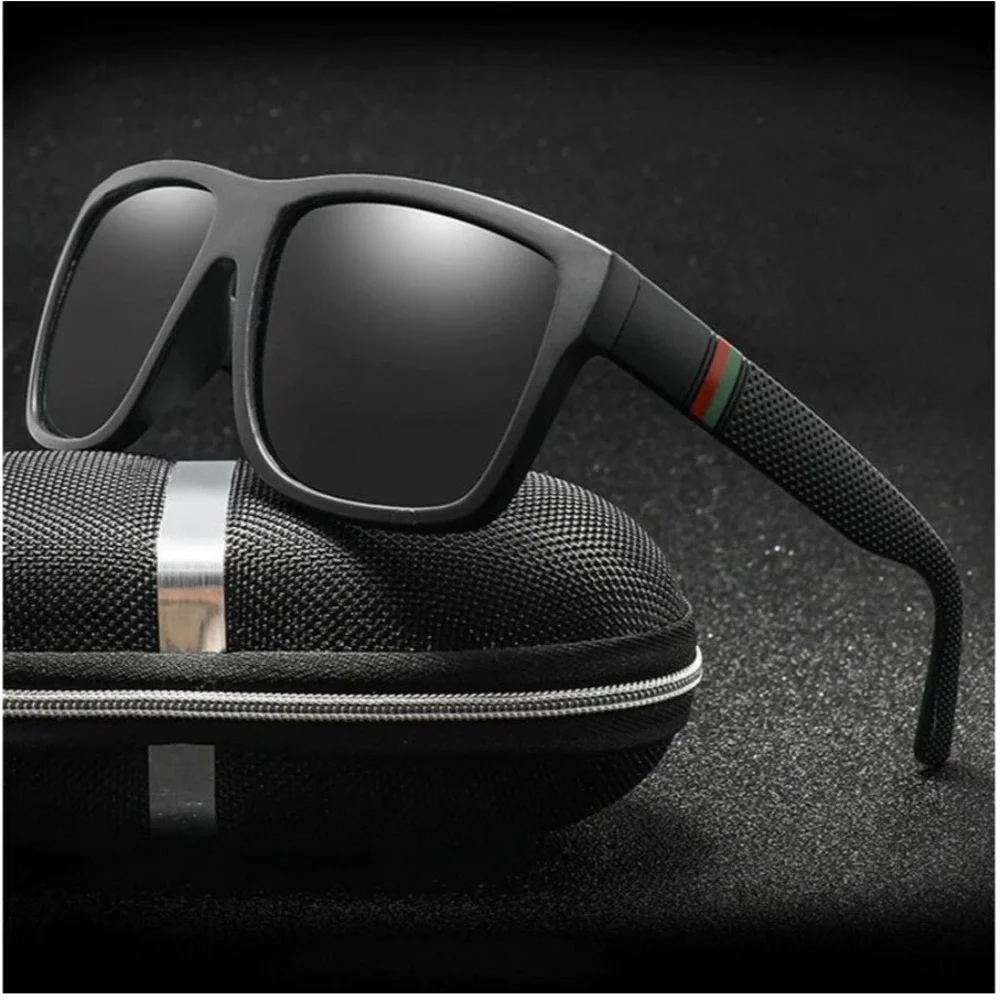 Men's Polarized Sunglasses Driving Square Frame Outdoor Dark Black Lens‎ Lentes